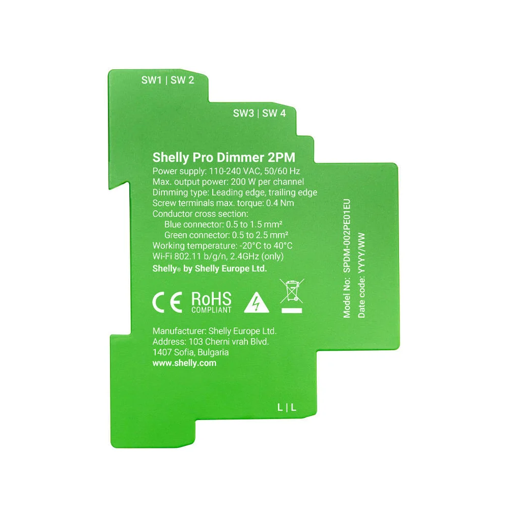 Shelly Pro Dimmer 2 DIN Rail Smart Switch, 2-channel 3 Shelly Pro Dimmer 2 DIN Rail Smart Switch, 2-channel